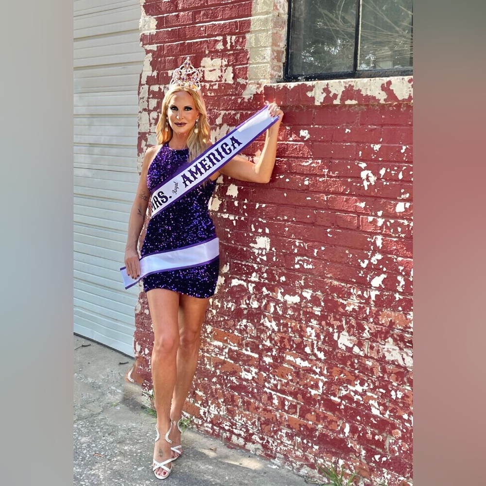 Purple fully sequined cocktail mini dress